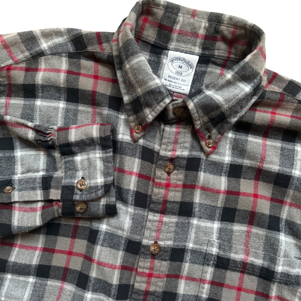 Brooks Brothers Flannel Regent Fit Plaid Button Down Shirt Men's Medium Cotton